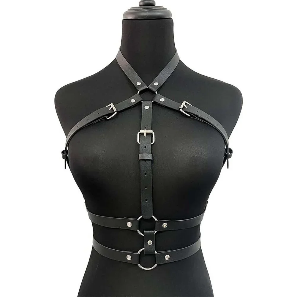 Punk Leather Chest Body Chain Belt Women Gothic Adjustable Rave Halloween